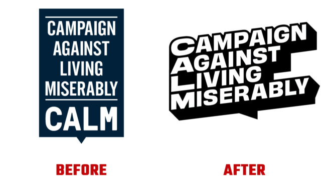 Campaign Against Living Miserably (CALM) Vorher und Nachher Logo (Geschichte)