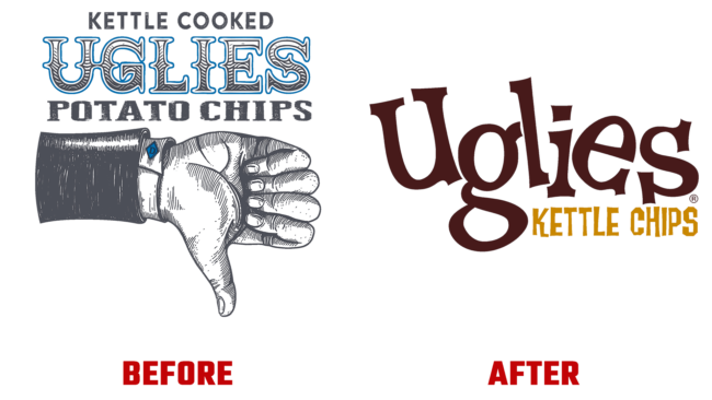 Uglies Kettle Chips Vorher und Nachher Logo (Geschichte)